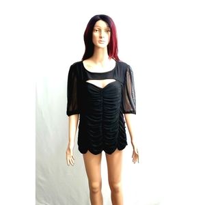 Ashley Stewart Ruched cutoff  plus size  mesh Black top.